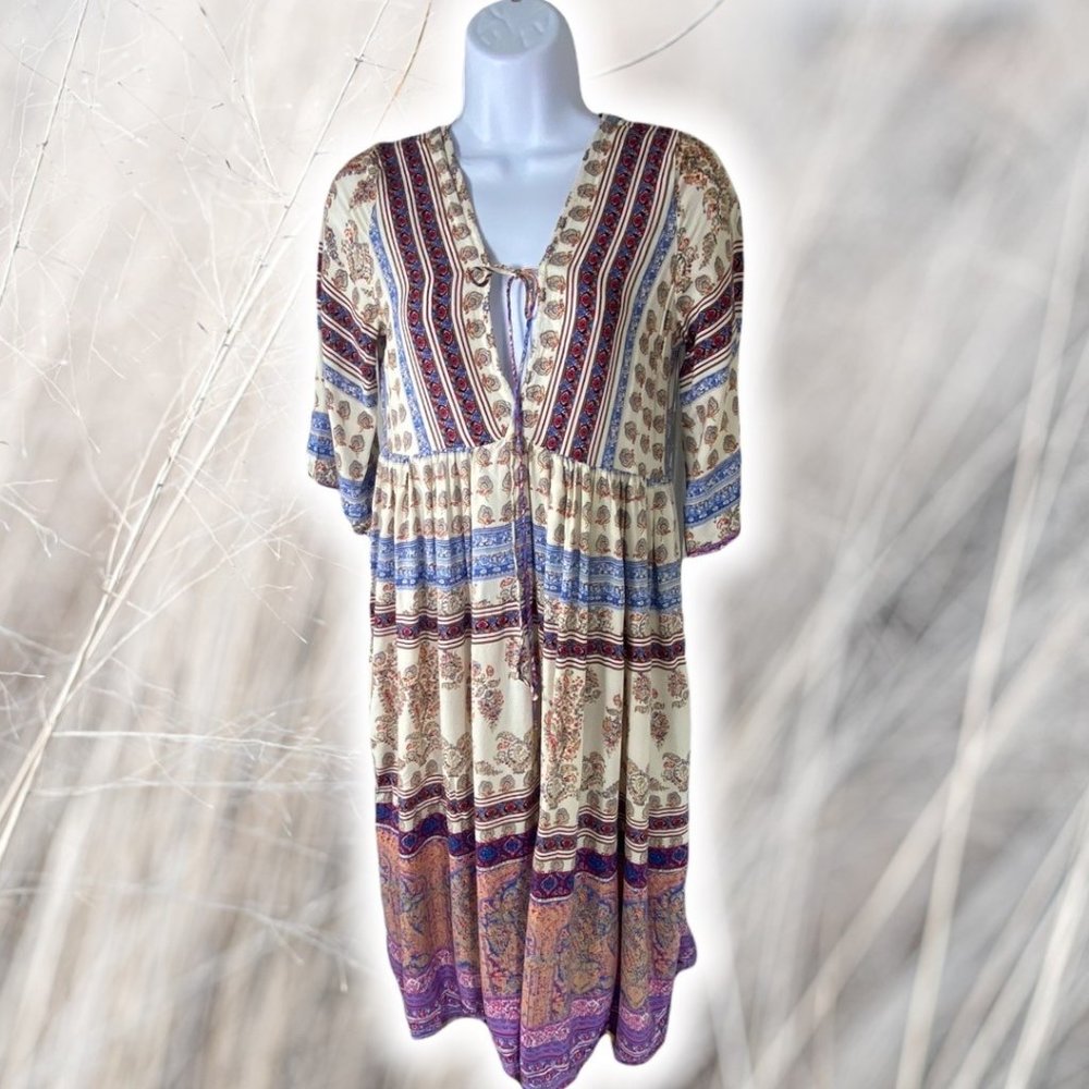 Sipin Bohemian Hippie Flowy Midi Dress size Small